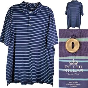 Peter Millar Men's Large Striped "Seaside Wash" Stretch Golf Polo Shirt